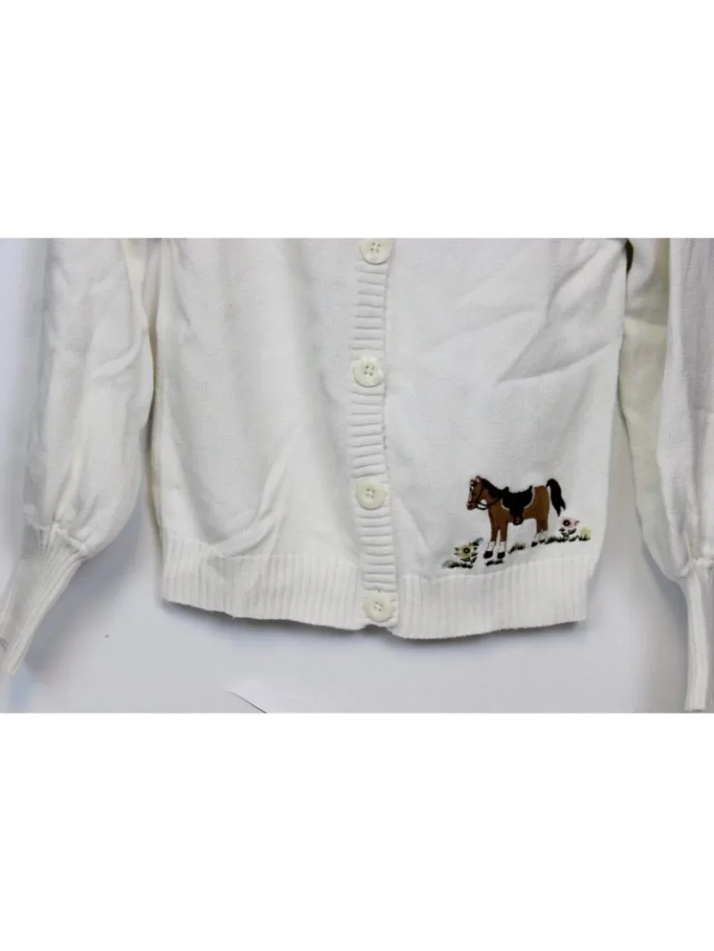 2007 Gymboree Equestrian Club Dress sz 12 White Cardigan Sweater Horse Ruffle Co